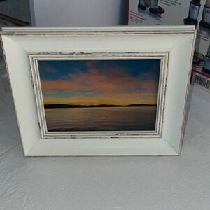 Shabby Chic Cream White Distressed Wooden Photo Frame 5x7 Parisian Sunset Art